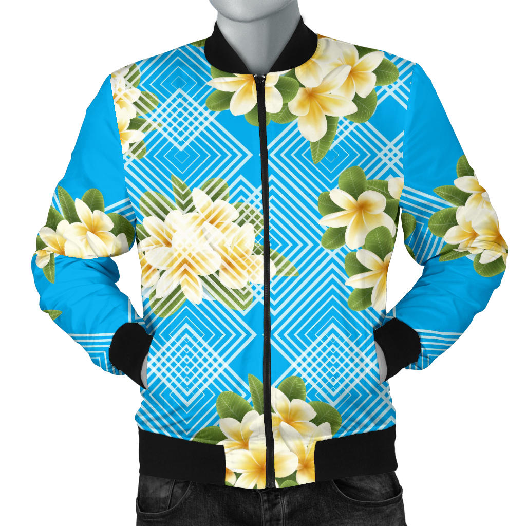 Yellow Plumeria Design Print Pattern Men Bomber Jacket