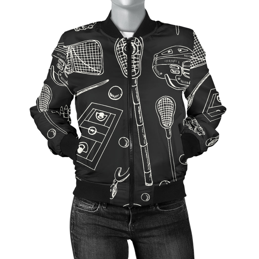 Lacrosse Pattern Print Design 01 Women's Bomber Jacket