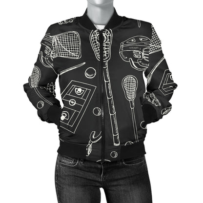 Lacrosse Pattern Print Design 01 Women's Bomber Jacket