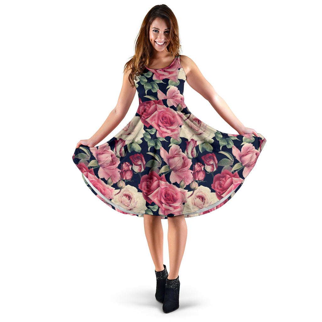 Rose Pattern Print Design RO05 Midi Dress