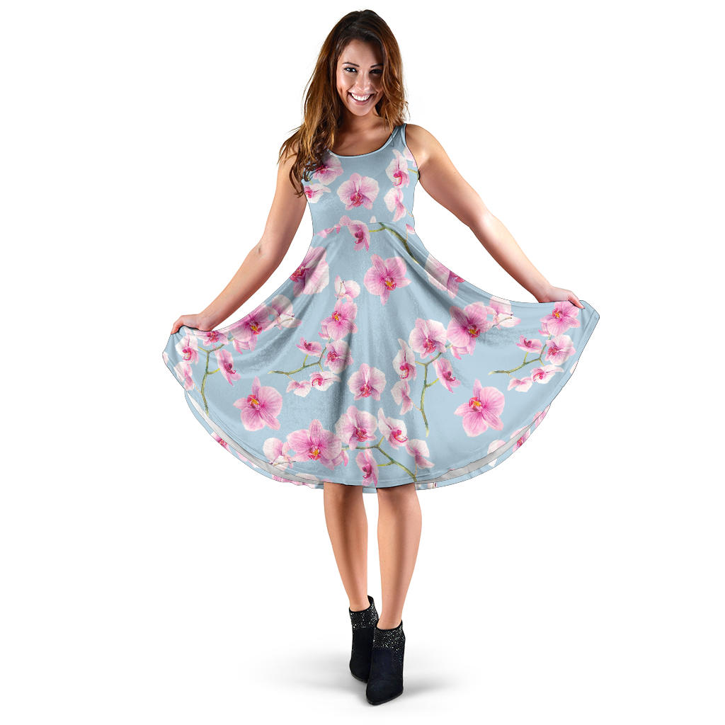 Orchid Pink Pattern Print Design OR01 Midi Dress