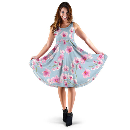Orchid Pink Pattern Print Design OR01 Midi Dress