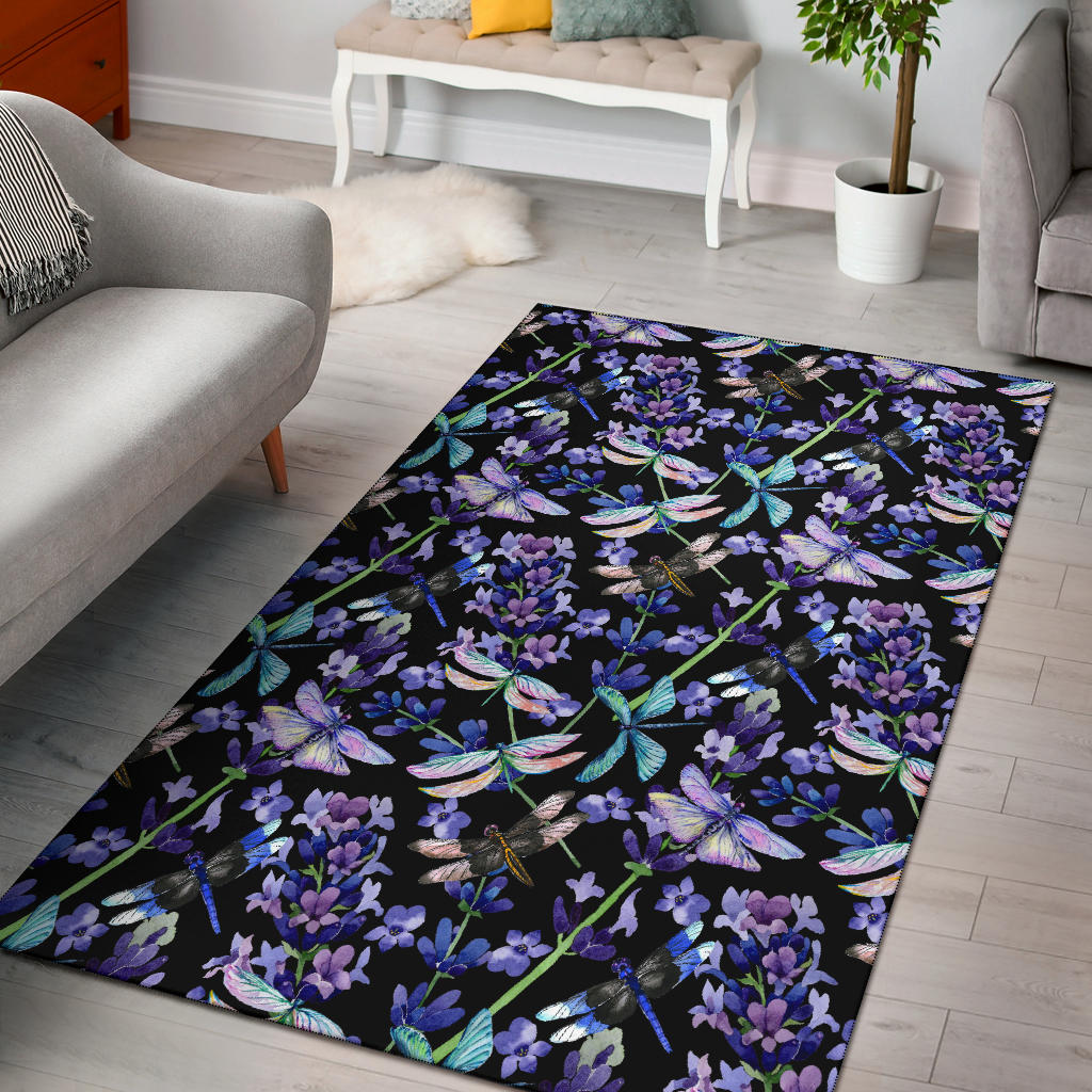 Lavender Dragonfly Pattern Print Design LV03 Area Rugs