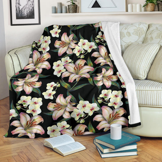Lily Pattern Print Design LY03 Fleece Blanket