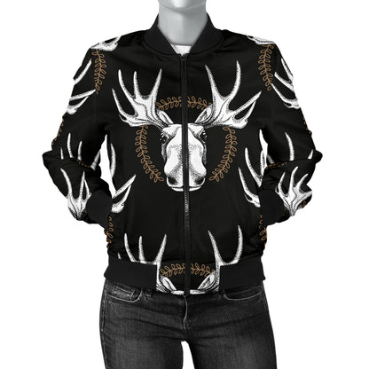 Moose Pattern Print Design 02 Women's Bomber Jacket