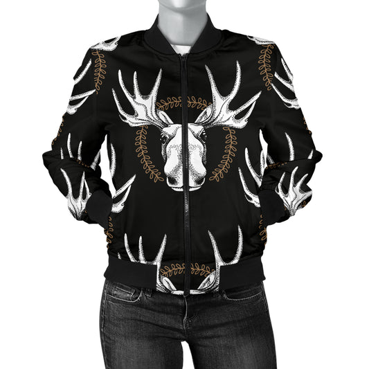 Moose Pattern Print Design 02 Women's Bomber Jacket