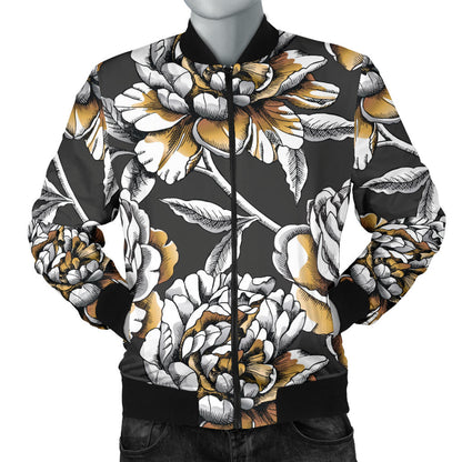 Peony Pattern Print Design PE06 Men Bomber Jacket