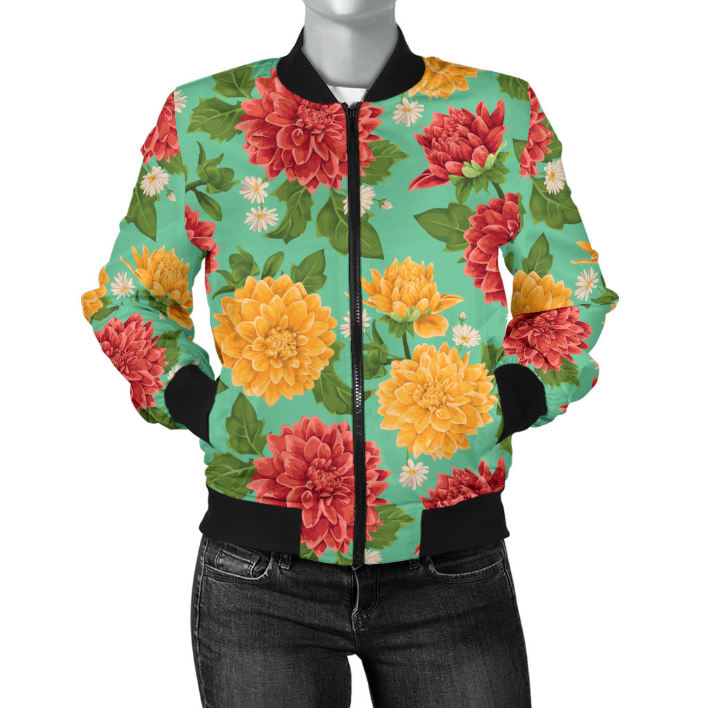 Dahlia Pattern Print Design DH011 Women Bomber Jacket