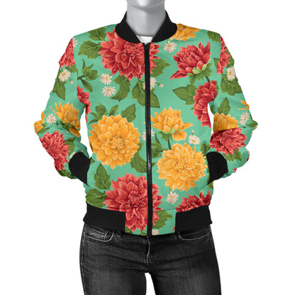 Dahlia Pattern Print Design DH011 Women Bomber Jacket