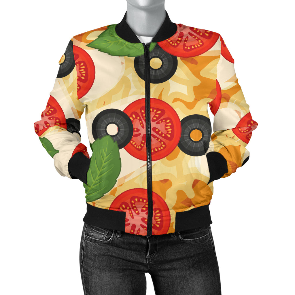 Pizza Pattern Print Design A05 Women's Bomber Jacket