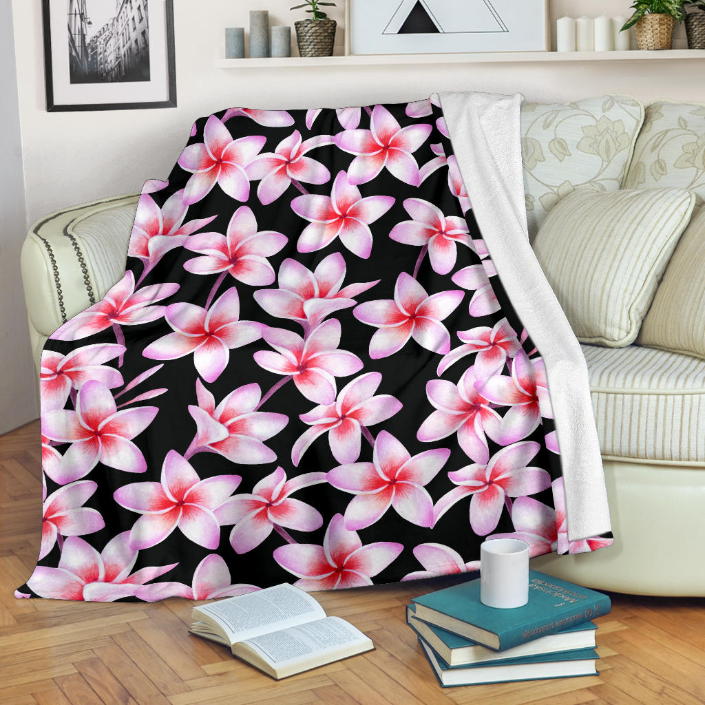 Pink Plumeria Pattern Print Design PM09 Fleece Blanket