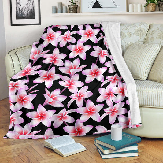 Pink Plumeria Pattern Print Design PM09 Fleece Blanket