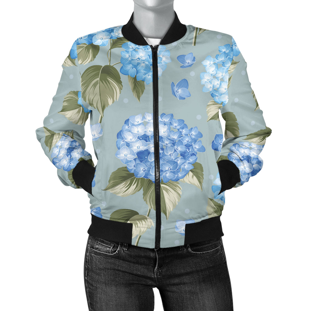 Hydrangea Pattern Print Design 01 Women's Bomber Jacket