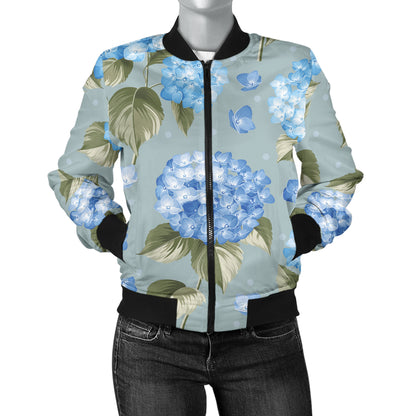 Hydrangea Pattern Print Design 01 Women's Bomber Jacket