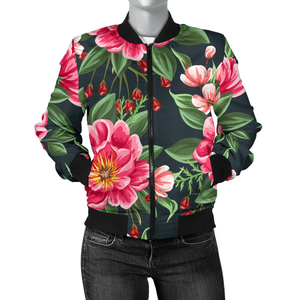 Summer Floral Pattern Print Design SF06 Women Bomber Jacket