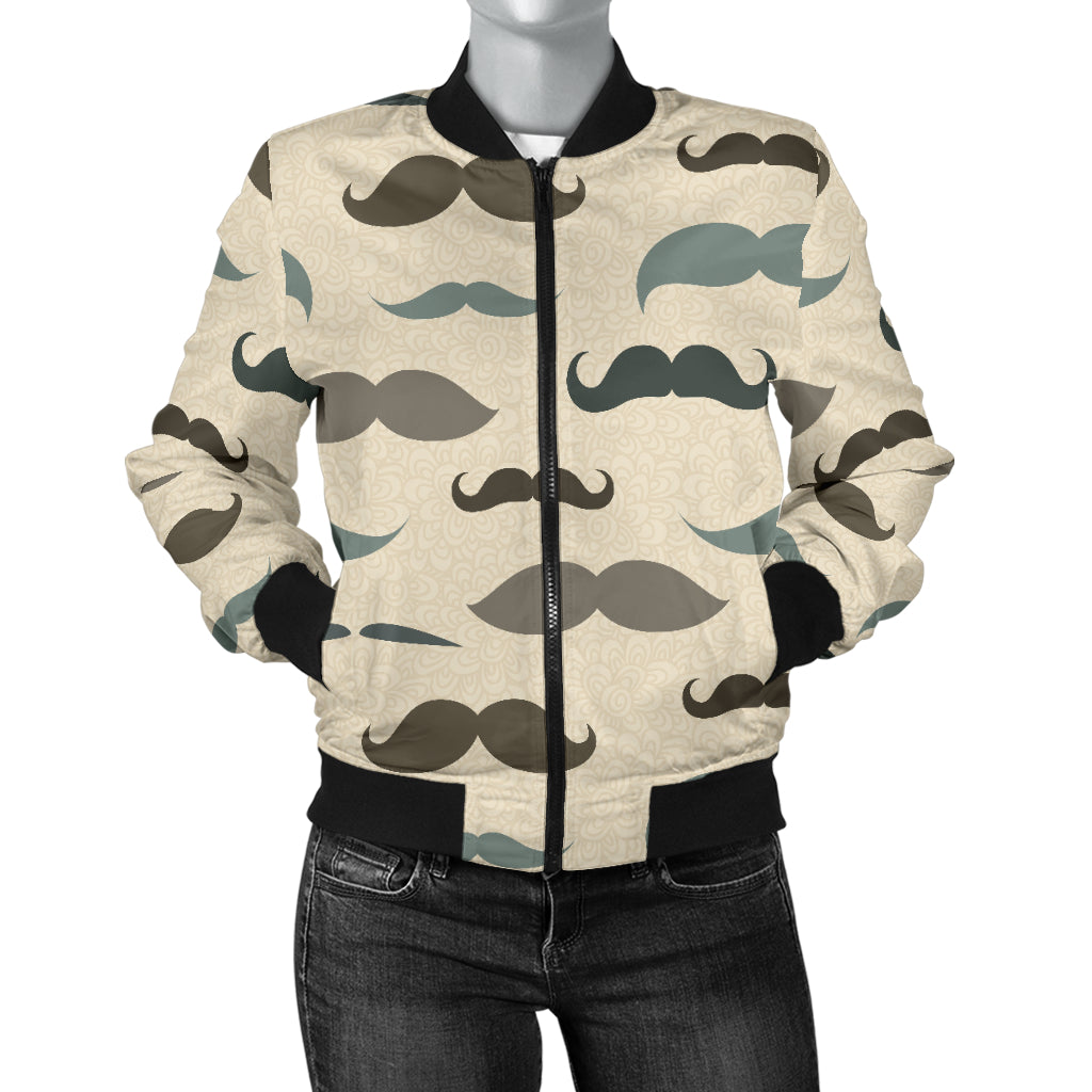 Mustache Pattern Print Design A01 Women's Bomber Jacket