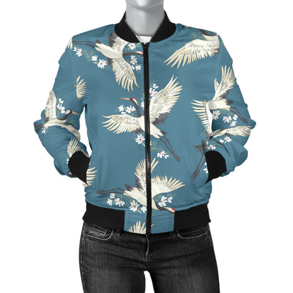 Crane Pattern Print Design 02 Women's Bomber Jacket