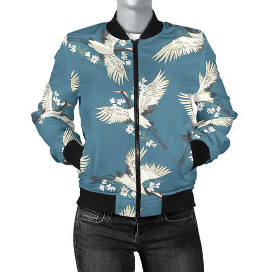 Crane Pattern Print Design 02 Women's Bomber Jacket