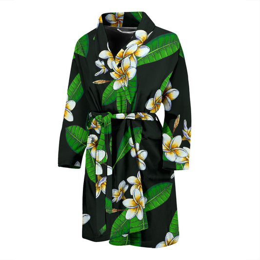 White Plumeria Pattern Print Design PM023 Men Bathrobe