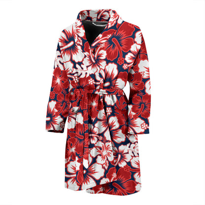 Red Hibiscus Pattern Print Design HB01 Men Bathrobe