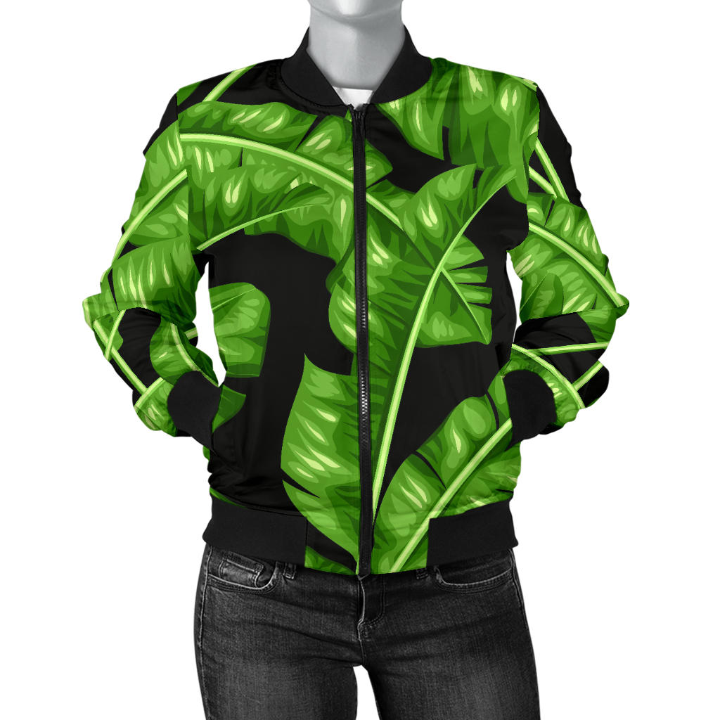 Banana Leaf Pattern Print Design BL01 Women Bomber Jacket