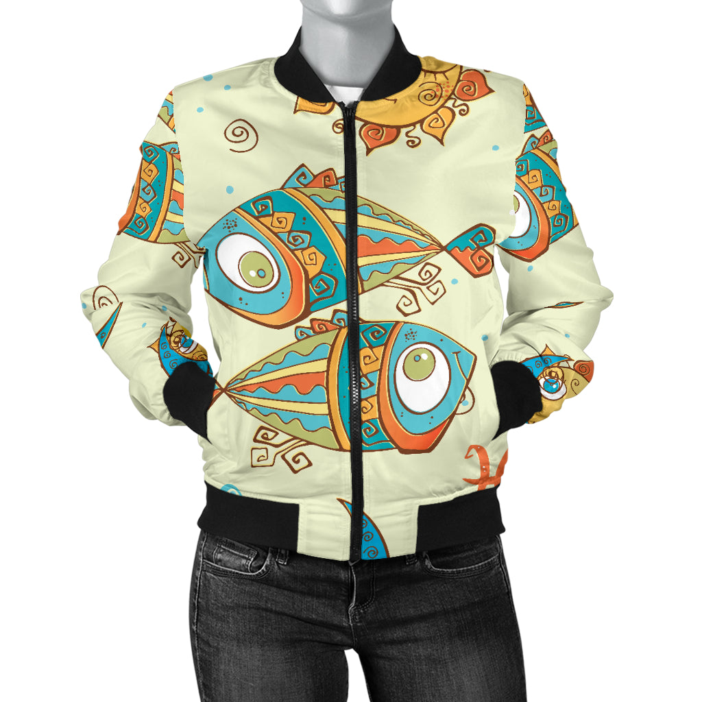 Pisces Pattern Print Design A03 Women's Bomber Jacket