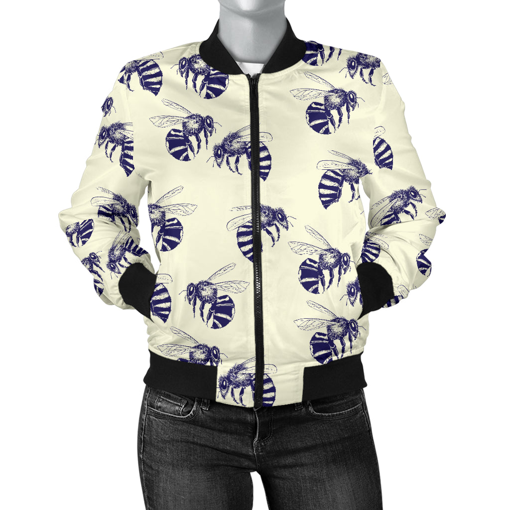 Bee Pattern Print Design 02 Women's Bomber Jacket