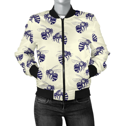 Bee Pattern Print Design 02 Women's Bomber Jacket