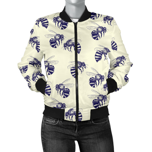 Bee Pattern Print Design 02 Women's Bomber Jacket