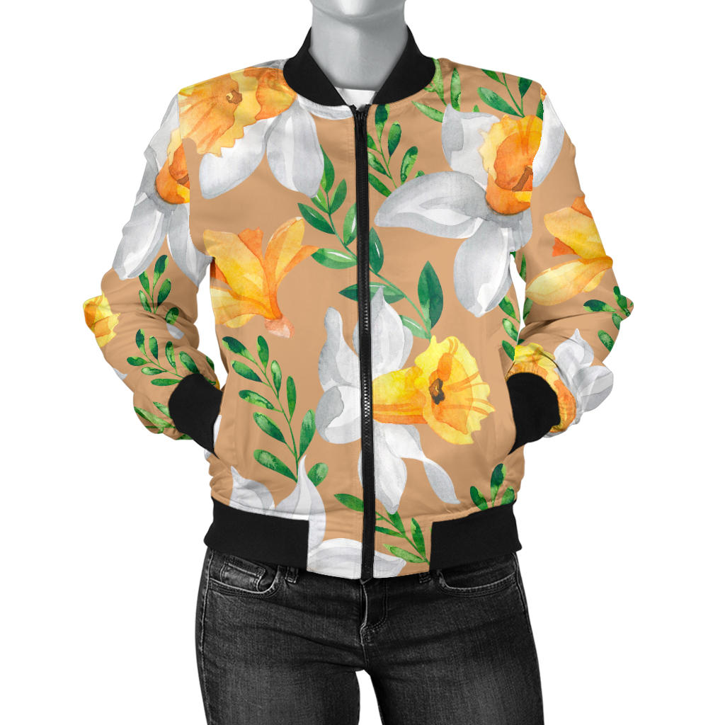 Daffodils Pattern Print Design DF04 Women Bomber Jacket