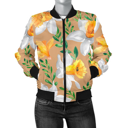 Daffodils Pattern Print Design DF04 Women Bomber Jacket