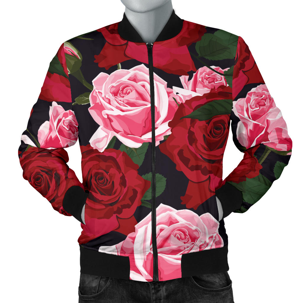Rose Red Pink Pattern Print Design RO01 Men Bomber Jacket