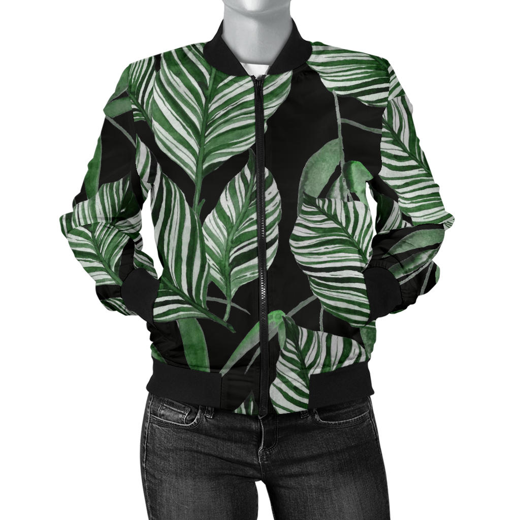 Palm Leaves Pattern Print Design PL09 Women Bomber Jacket