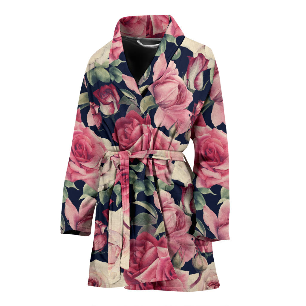 Rose Pattern Print Design RO05 Women Bathrobe