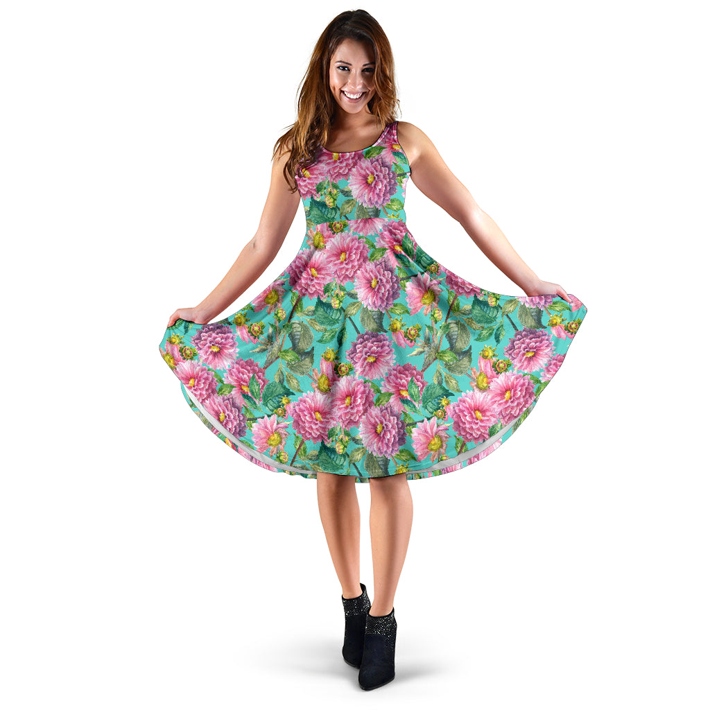 Dahlia Pattern Print Design DH07 Midi Dress