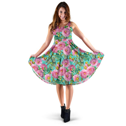 Dahlia Pattern Print Design DH07 Midi Dress