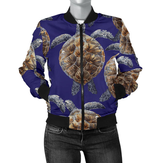 Sea Turtle Pattern Print Design T05 Women Bomber Jacket