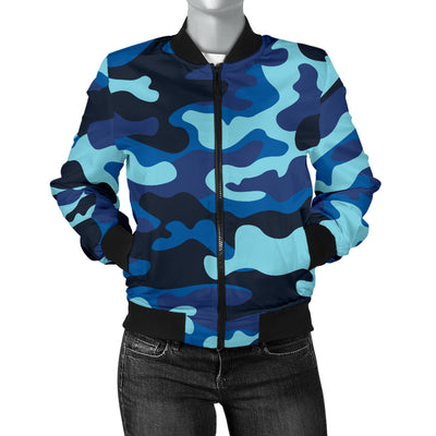 Camo Blue Pattern Print Design 04 Women's Bomber Jacket