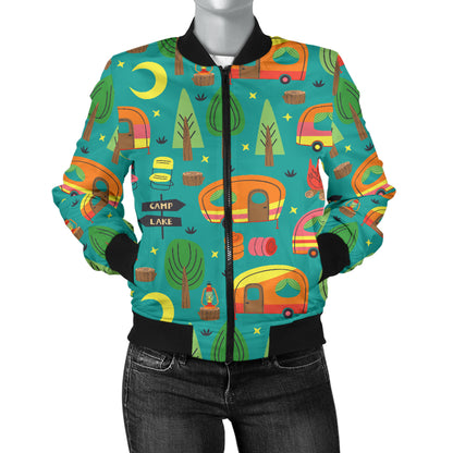 Camping Camper Pattern Print Design 05 Women's Bomber Jacket