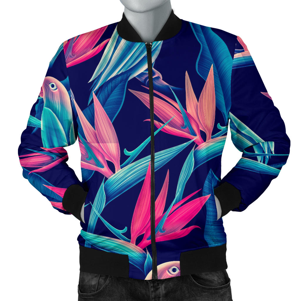 Tropical Flower Pattern Print Design TF024 Men Bomber Jacket