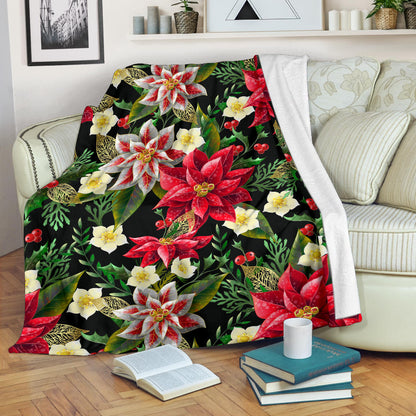 Poinsettia Pattern Print Design POT05 Fleece Blanket