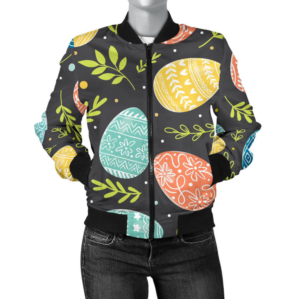 Easter Eggs Pattern Print Design RB01 Women Bomber Jacket