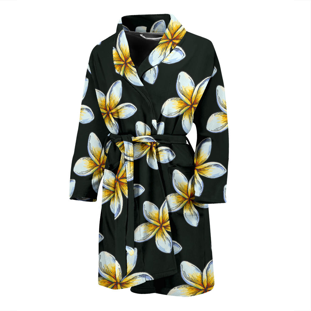 White Plumeria Pattern Print Design PM022 Men Bathrobe