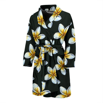 White Plumeria Pattern Print Design PM022 Men Bathrobe