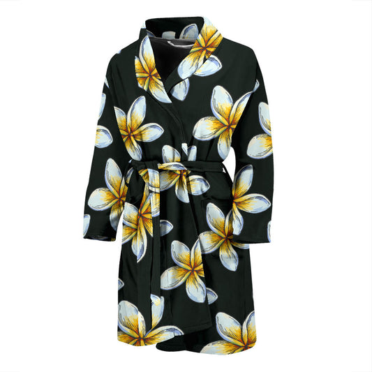 White Plumeria Pattern Print Design PM022 Men Bathrobe