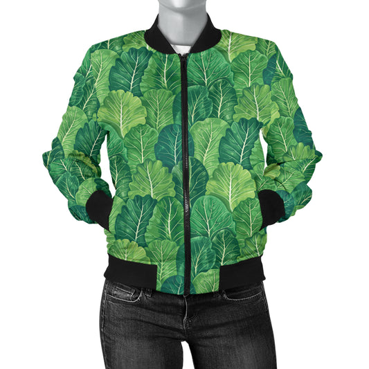 Cabbage Pattern Print Design 02 Women's Bomber Jacket