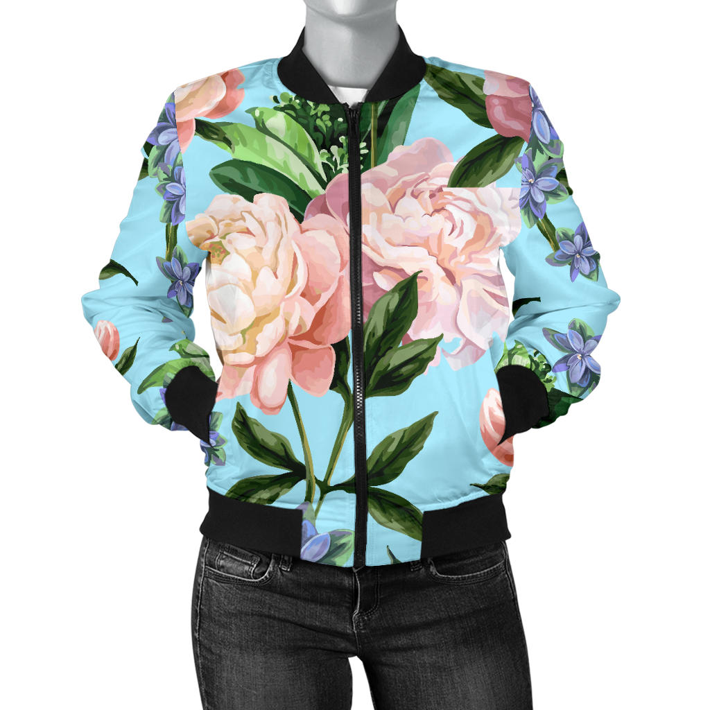 Peony Pattern Print Design PE02 Women Bomber Jacket