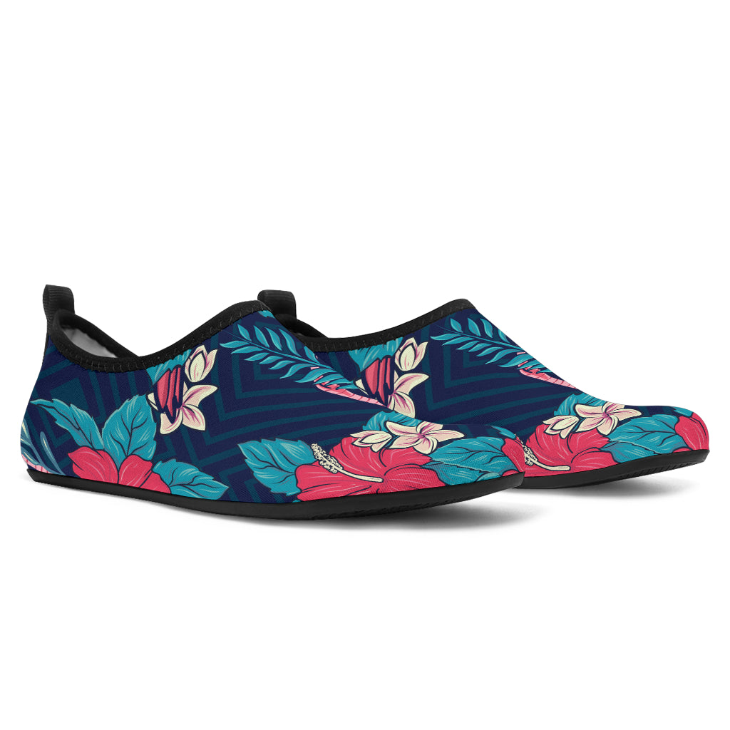 Flamingo Red Hibiscus Pattern Aqua Water Shoes