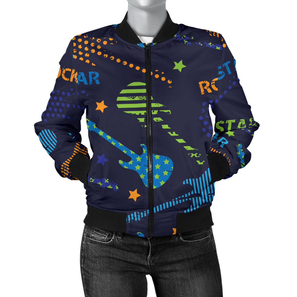 Rock and Roll Pattern Print Design A04 Women's Bomber Jacket