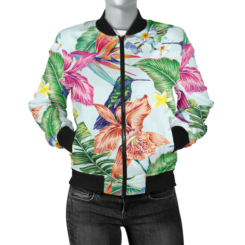 Hummingbird Tropical Pattern Print Design 05 Women's Bomber Jacket